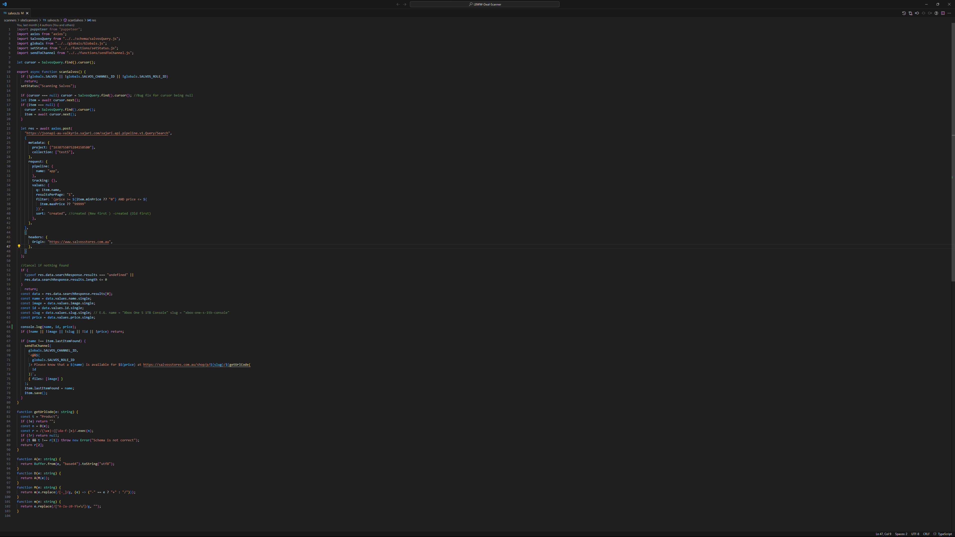 Screenshot of code.