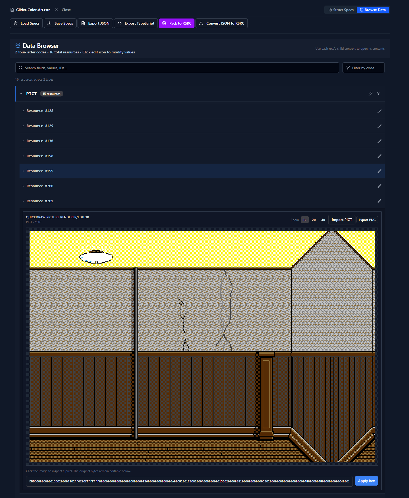 Resource Fork Parser pixel-art resource browser and editor.
